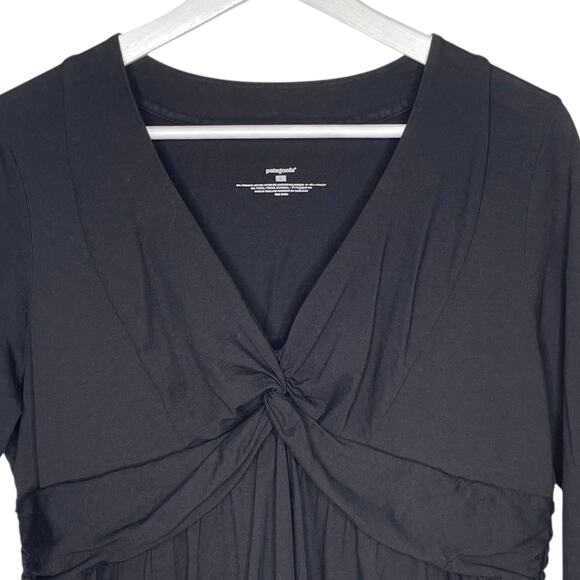 Patagonia Women's Sz L 3/4 Sleeve V-Neck Cotton Blend A-Line Black Margot Dress - Picture 5 of 8